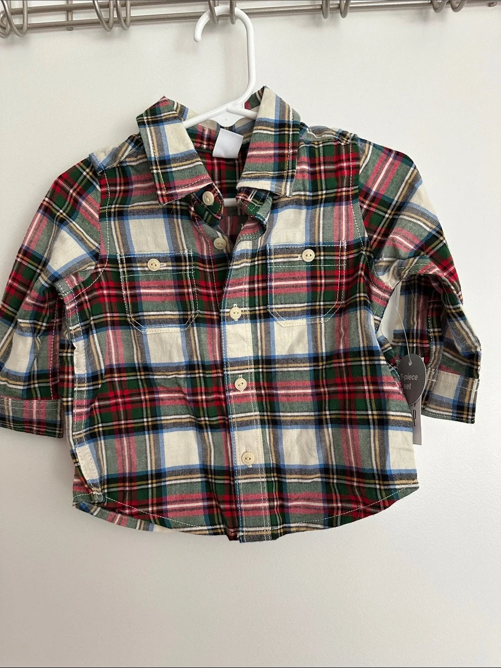 GAP Green Sweatpants with Red & Green Plaid Flannel Shirt